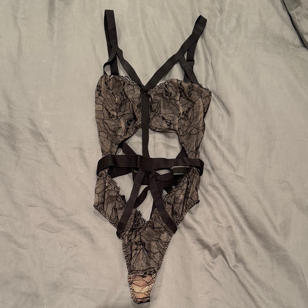 Victoria’s Secret Black Lace Strappy Bodysuit